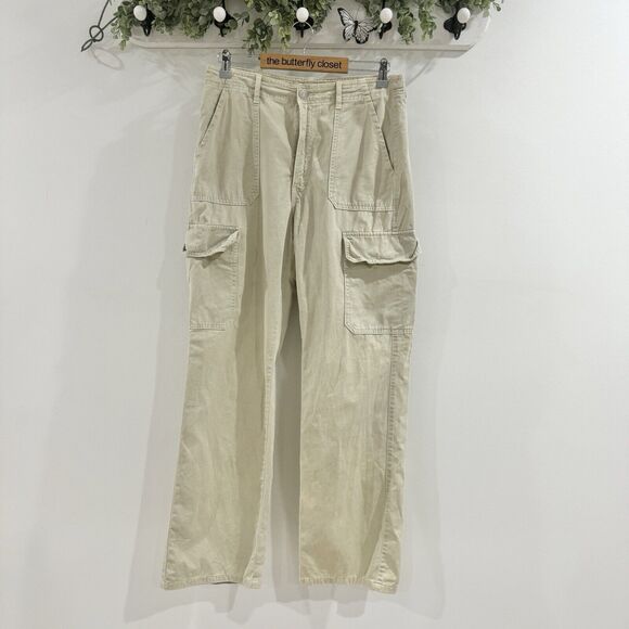 Zara Womens Wide Leg Cargo Pants Cream Size 8 - Picture 1 of 4
